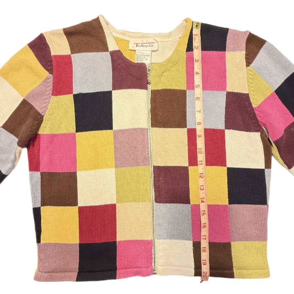Talbots | Multi Color Patchwork Crew Zip Sweater … - image 8